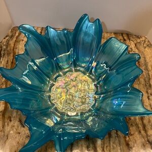 Akcam Turkish Opalescent Blue Glass Art Bowl